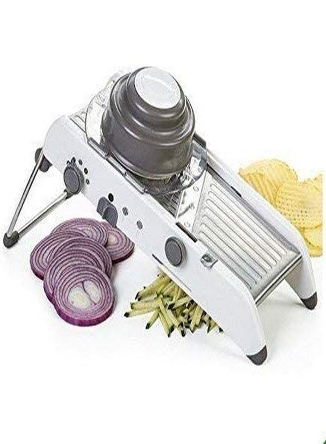 DR Mall Stainless Steel Mandoline Slicer With Holder Cuts Fruits And Vegetables Cutter, Multicolour - Image 1